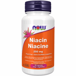 Capsules végétales contenant 250 mg de niacine sans bouffées congestives