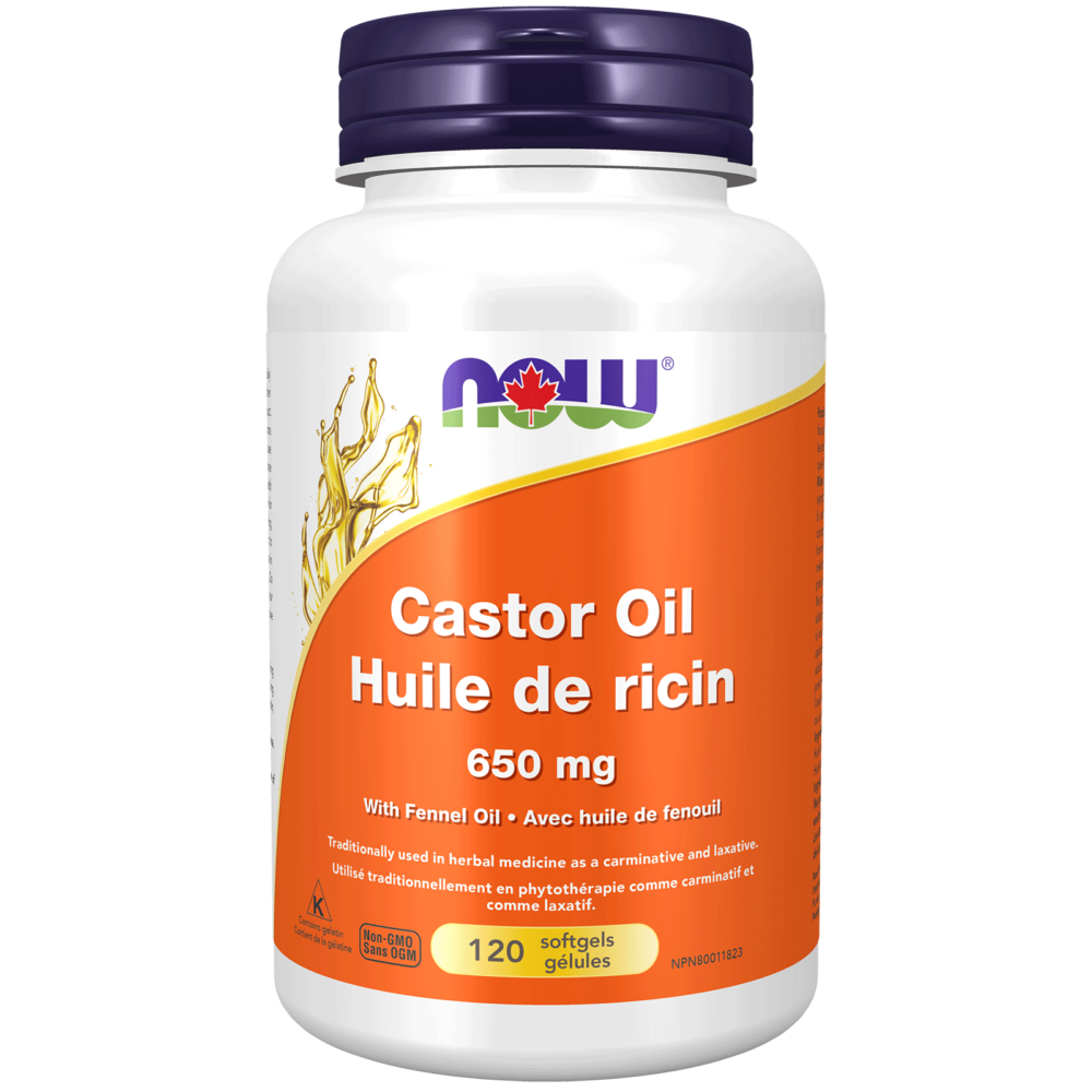 Castor Oil 650 mg with Fennel Oil Softgels Now Foods Canada