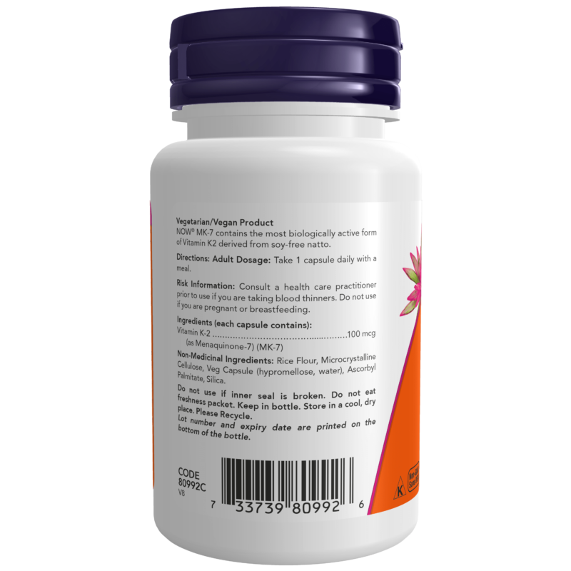 Mk 7 Vitamin K 2 100 Mcg Veg Capsules Now Foods Canada