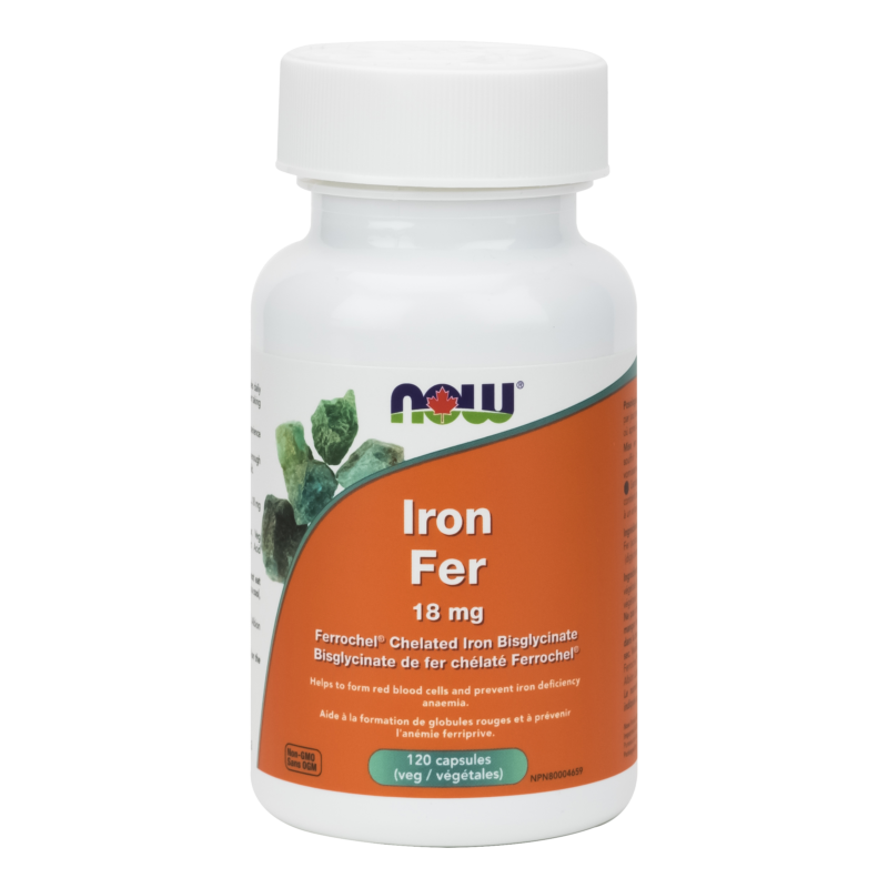 Iron Bisglycinate 18 mg Veg Capsules Now Foods Canada