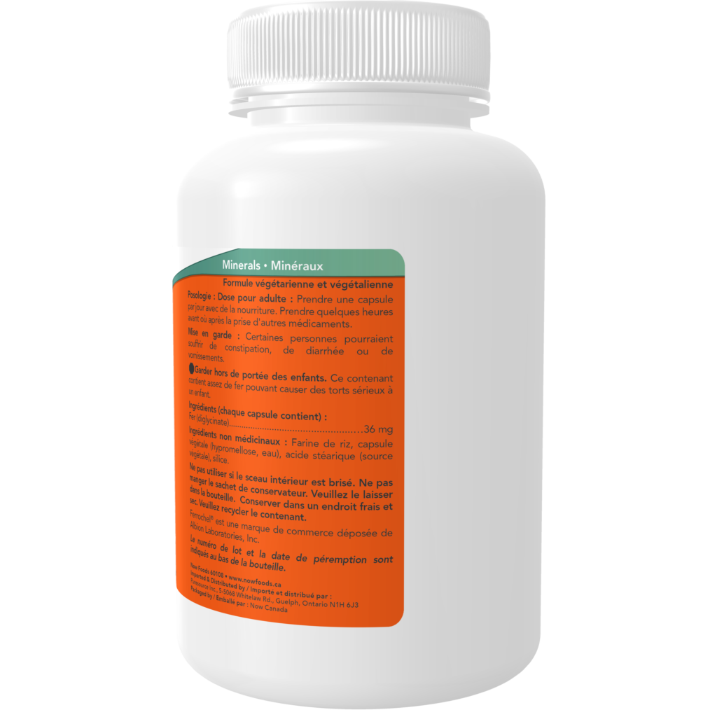 Iron Bisglycinate 36 mg Veg Capsules Now Foods Canada