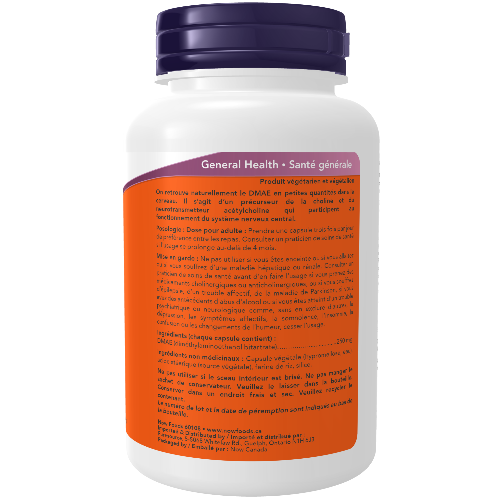 DMAE 250 mg Veg Capsules Now Foods Canada