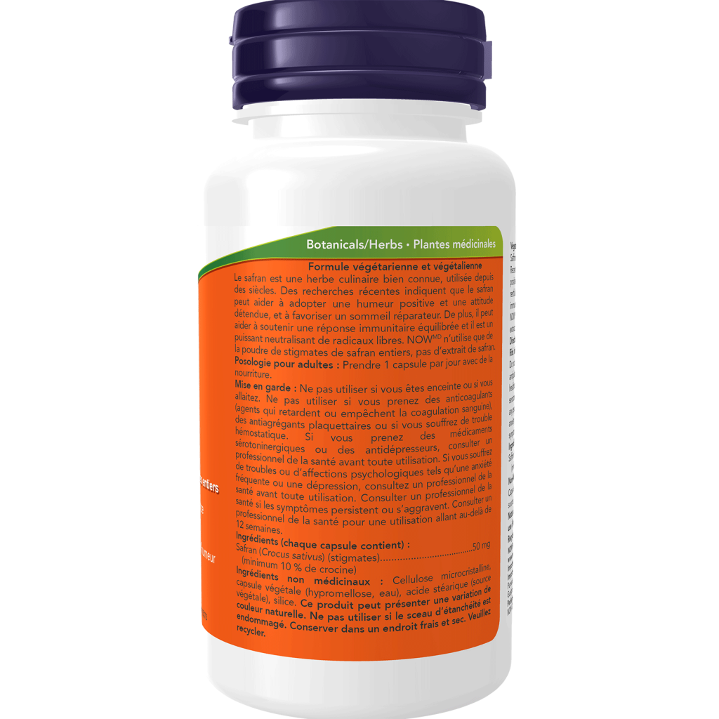 Saffron 50 mg Veg Capsules Now Foods Canada