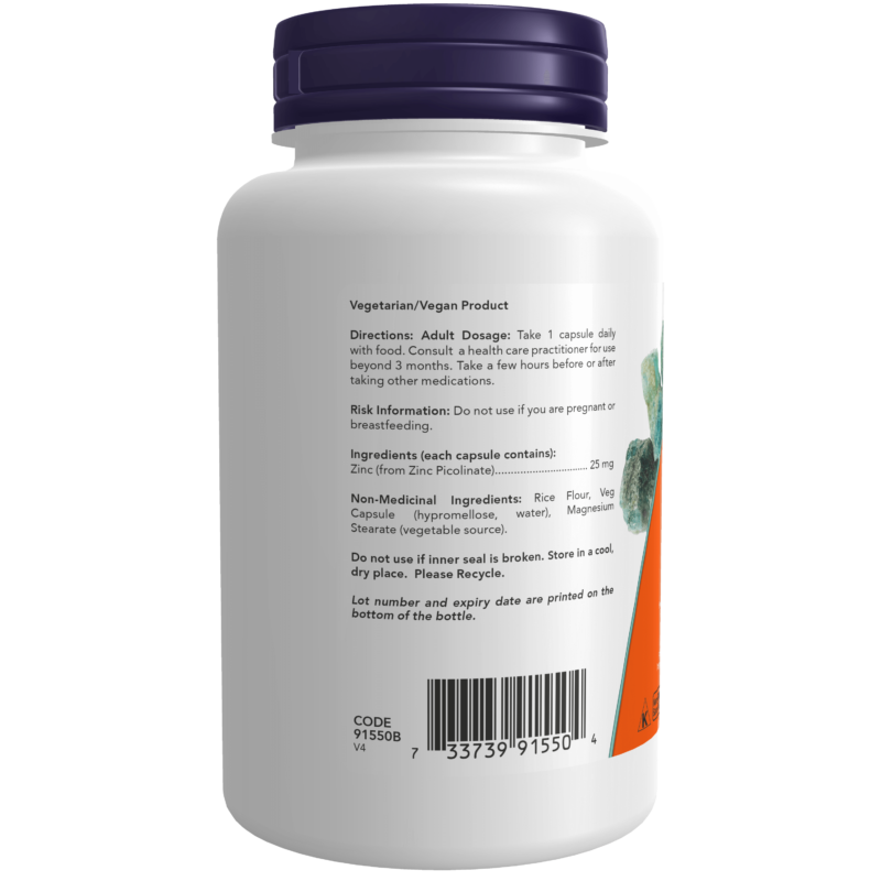 Zinc Picolinate 25 mg Veg Capsules Now Foods Canada